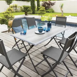 Tavolo da giardino pieghevole 150x80 cm top effetto legno e alluminio grafite - Henry