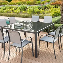 Sedia da giardino con braccioli tondi in alluminio grafite e textilene grigio - Pozar