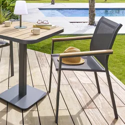 Sedia da giardino con braccioli in legno in alluminio grafite e textilene antracite - Catuja