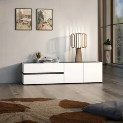 Mobile porta tv 180x47h cm bianco lucido e antracite con 2 ante e 2 cassetti - Burke