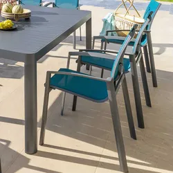 Sedia da giardino con braccioli in alluminio grafite e textilene blu pavone - Abbey