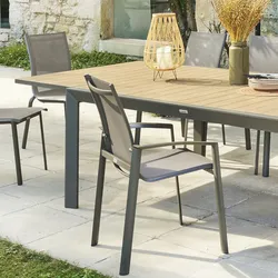 Sedia da giardino con braccioli in alluminio marrone e textilene marrone - Abbey