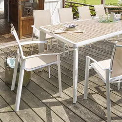 Sedia da giardino con braccioli in alluminio bianco e textilene tortora - Abbey