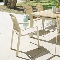 Sedia da giardino con braccioli in alluminio beige e textilene tortora - Abbey