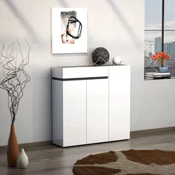 Scarpiera 120x118h cm bianco lucido e antracite con 3 ante e 1 cassetto soft close - Burke