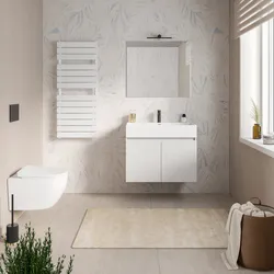 Mobile bagno sospeso 90 cm bianco opaco con lavabo integrato e specchio - Cuki