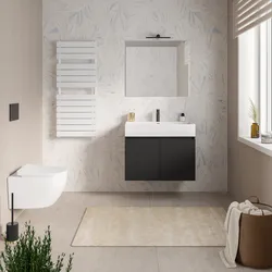 Mobile bagno sospeso 90 cm nero opaco con lavabo integrato e specchio - Cuki