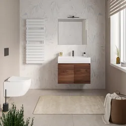 Mobile bagno sospeso 90 cm rovere deciso opaco con lavabo integrato e specchio - Cuki