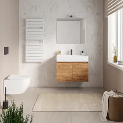 Mobile bagno sospeso 90 cm rovere gold con lavabo integrato e specchio - Cuki
