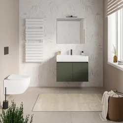Mobile bagno sospeso 90 cm verde cemento con lavabo integrato e specchio - Cuki