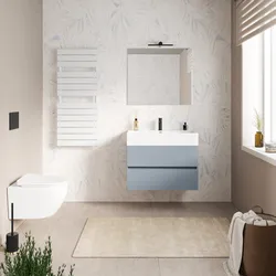 Mobile bagno sospeso 90 cm a due cassetti carta da zucchero con lavabo integrato e specchio - Cuki
