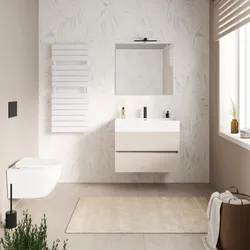 Mobile bagno sospeso 90 cm a due cassetti cashmere con lavabo integrato e specchio - Cuki