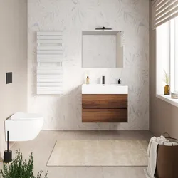 Mobile bagno sospeso 90 cm a due cassetti rovere deciso opaco con lavabo integrato e specchio - Cuki