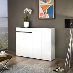 Scarpiera 160x118h cm bianco lucido e antracite con 4 ante e 1 cassetto soft close - Burke