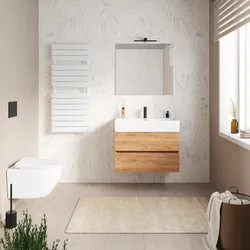 Mobile bagno sospeso 90 cm a due cassetti rovere gold con lavabo integrato e specchio - Cuki