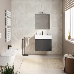 Mobile bagno sospeso 70 cm antracite con lavabo integrato e specchio - Cuki