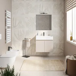 Mobile bagno sospeso 70 cm cashmere con lavabo integrato e specchio - Cuki
