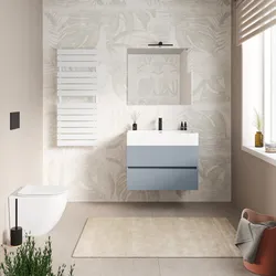 Mobile bagno sospeso 80 cm carta da zucchero con cassetti e lavabo integrato con specchio - Cuki