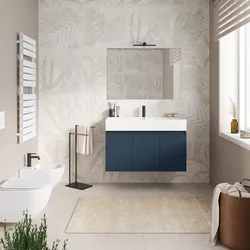 Mobile bagno sospeso 100 cm blu esotico a tre ante con lavabo integrato e specchio - Cuki