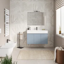 Mobile bagno sospeso 100 cm carta da zucchero a tre ante con lavabo integrato e specchio - Cuki