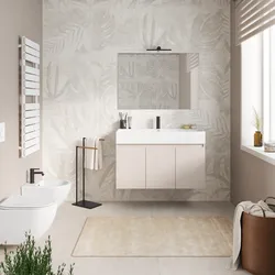 Mobile bagno sospeso 100 cm cashmere a tre ante con lavabo integrato e specchio - Cuki