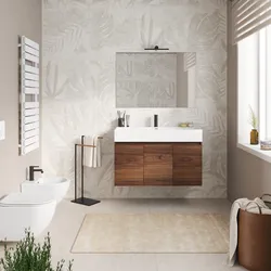 Mobile bagno sospeso 100 cm rovere deciso opaco a tre ante con lavabo integrato e specchio - Cuki