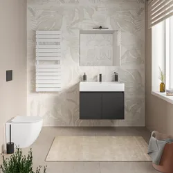 Mobile bagno sospeso 80 cm antracite con lavabo integrato e specchio - Cuki