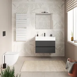 Mobile bagno sospeso 80 cm a due cassetti antracite con lavabo integrato e specchio - Cuki