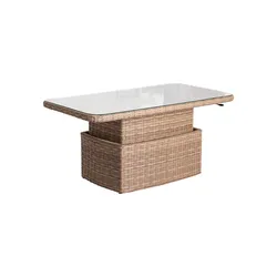 Tavolino da giardino 150x80 cm con piano sollevabile in polyrattan naturale - Moreno