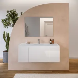 Mobile bagno sospeso 123 cm bianco lucido con lavabo integrato e specchio - Azalea