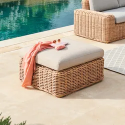 Pouf da giardino in polyrattan naturale con cuscino - Savern