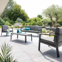 Set relax 5 posti con tavolino 120x60 cm in alluminio grafite - Coby