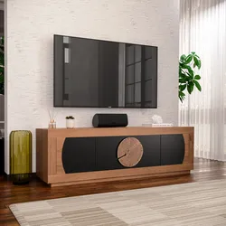 Mobile porta tv 160x50h cm in legno di acacia naturale e nero con 4 ante - Bazaar