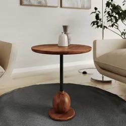 Tavolino rotondo 45 cm in legno di mango naturale e metallo nero - Manzoni