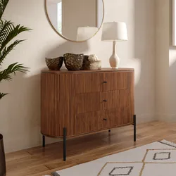 Cassettiera 110x80h cm in legno di mango scuro cannettato con 3 cassetti - Breton