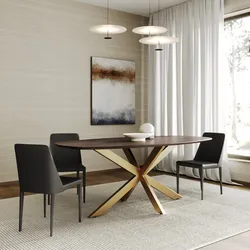 Tavolo 200x100 cm con struttura in metallo oro e top in legno di mango color noce - Flame