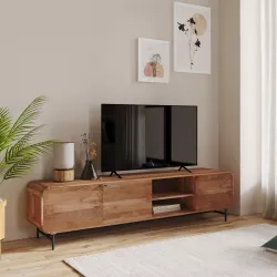 Mobile porta tv 200x50h cm in legno di mango cannettato con 3 ante - Mumbai