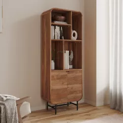 Libreria 60x160h cm in legno di mango cannettato con 2 ante - Mumbai