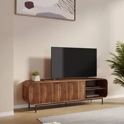 Mobile porta tv 160x50h cm in legno di mango scuro cannettato con 2 ante - Kanpur