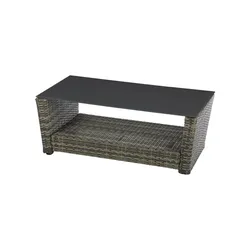 Tavolino da giardino 100x50 cm in polyrattan naturalee top in vetro - Zaltana