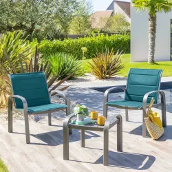 Set relax 2 posti in alluminio grafite e textilene imbottito blu pavone - Lopez