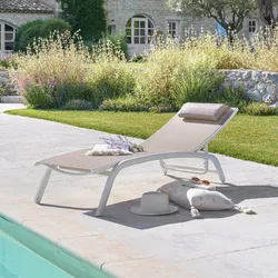 Lettino prendisole con ruote in textilene beige - Paroikia