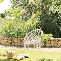 Seduta poltrona sospesa in cotone bianco stile macramè - Pomer