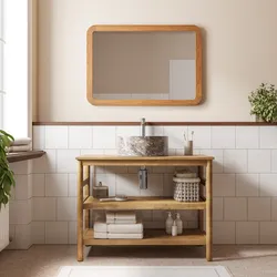 Mobile bagno a terra sottolavabo con ripiano 100 cm in legno di mango - Caleido