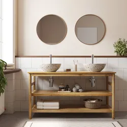 Mobile bagno a terra sottolavabo con ripiano 140 cm in legno di mango - Caleido