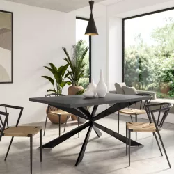 Tavolo da pranzo 160x80 cm top antracite 38 mm e gambe incrociate in metallo nero - Manty