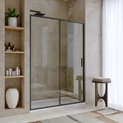 Box doccia nicchia 120 cm scorrevole con vetro slim trasparente e profilo nero opaco 195h - Glide