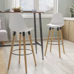 Set 2 sgabelli con seduta in polipropilene bianco con gambe in legno e cuscino - Polar