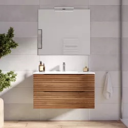 Mobile bagno sospeso 80 cm con cassetti noce maior e specchio - Nosybe