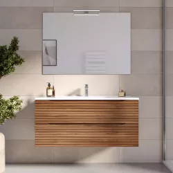 Mobile bagno sospeso 100 cm con cassetti noce maior e specchio - Nosybe